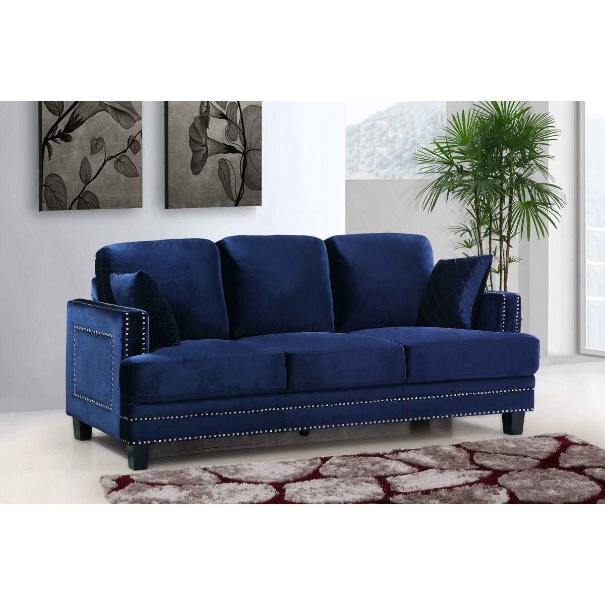 Meridian Furniture Ferrara Navy Velvet Sofa-Minimal & Modern