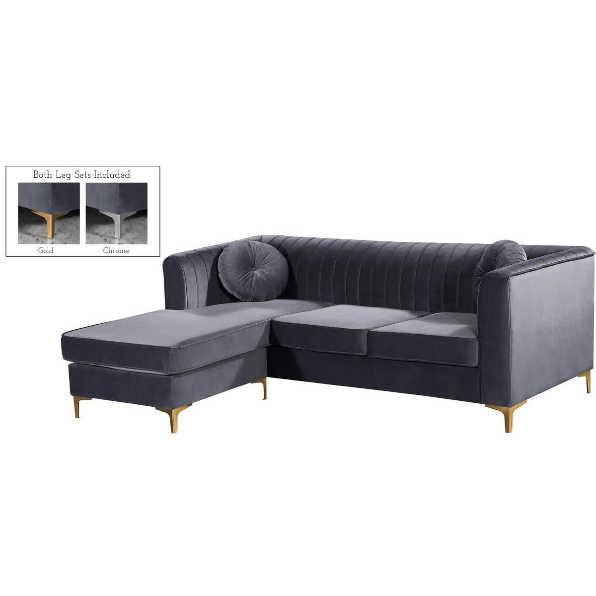Meridian Furniture Eliana Grey Velvet 2pc. Reversible SectionalMeridian Furniture - 2pc. Reversible Sectional - Minimal And Modern - 1