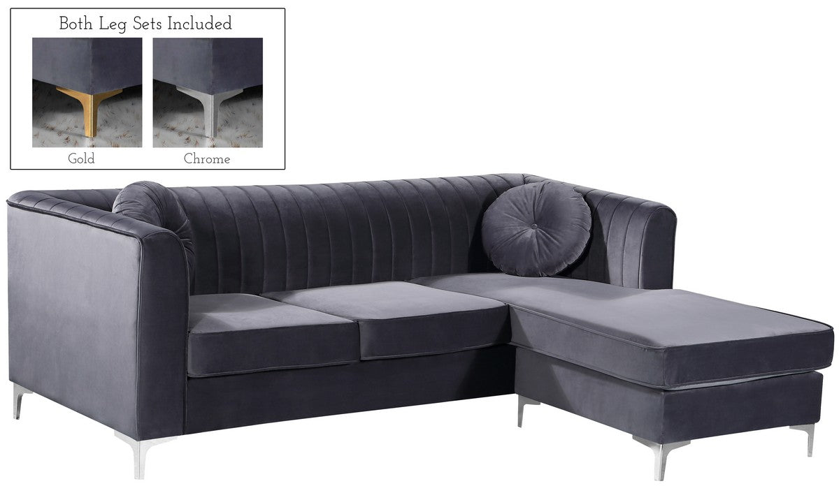 Meridian Furniture Eliana Grey Velvet 2pc. Reversible Sectional