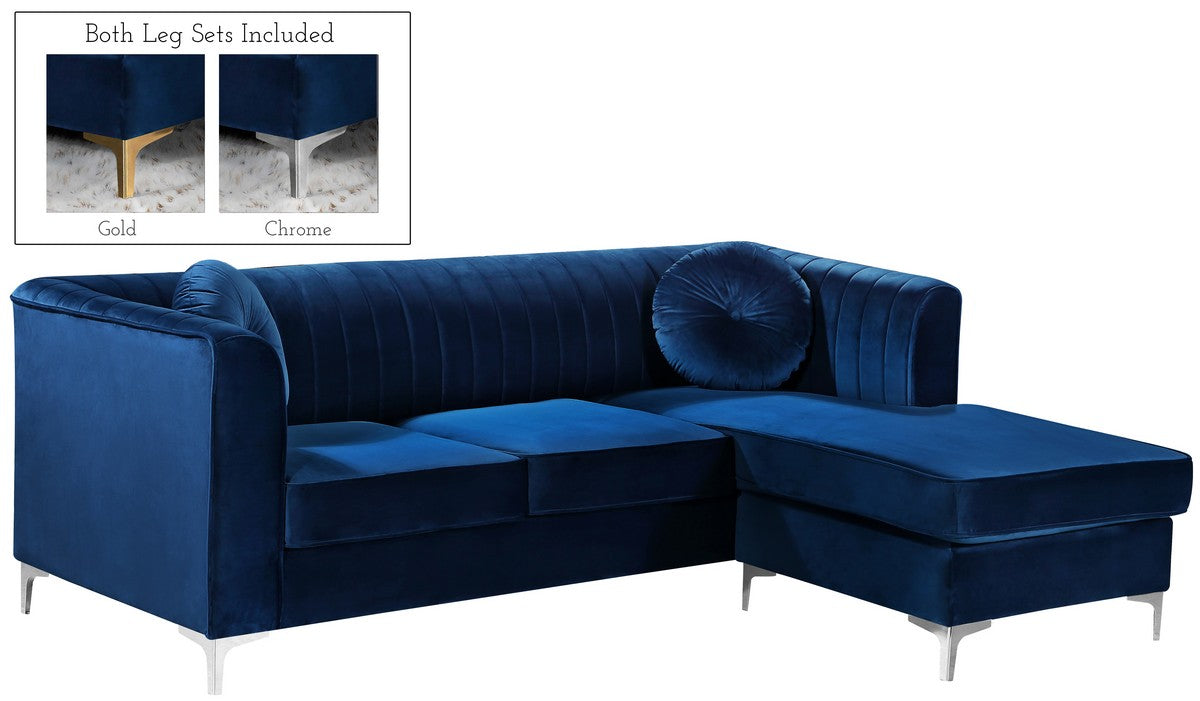 Meridian Furniture Eliana Navy Velvet 2pc. Reversible Sectional