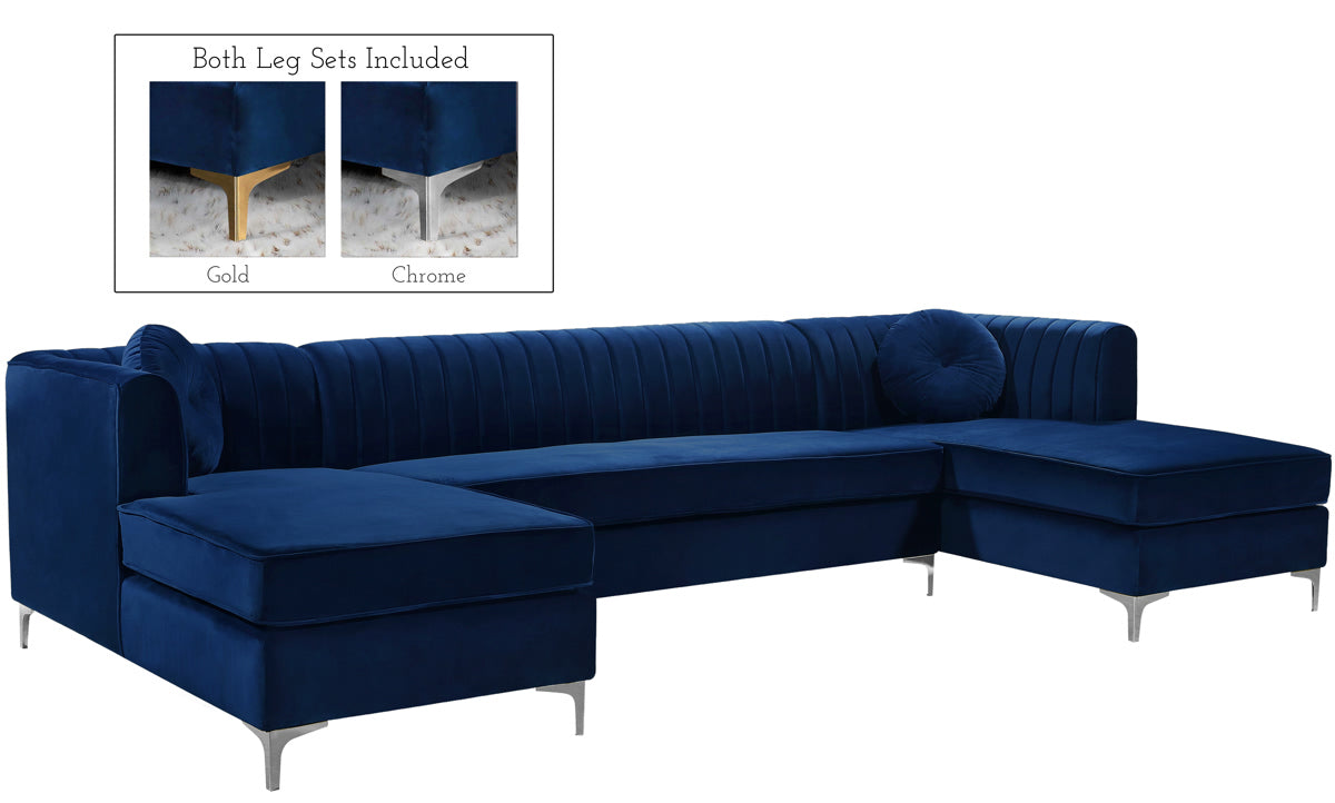 Meridian Furniture Graham Navy Velvet 3pc. Sectional