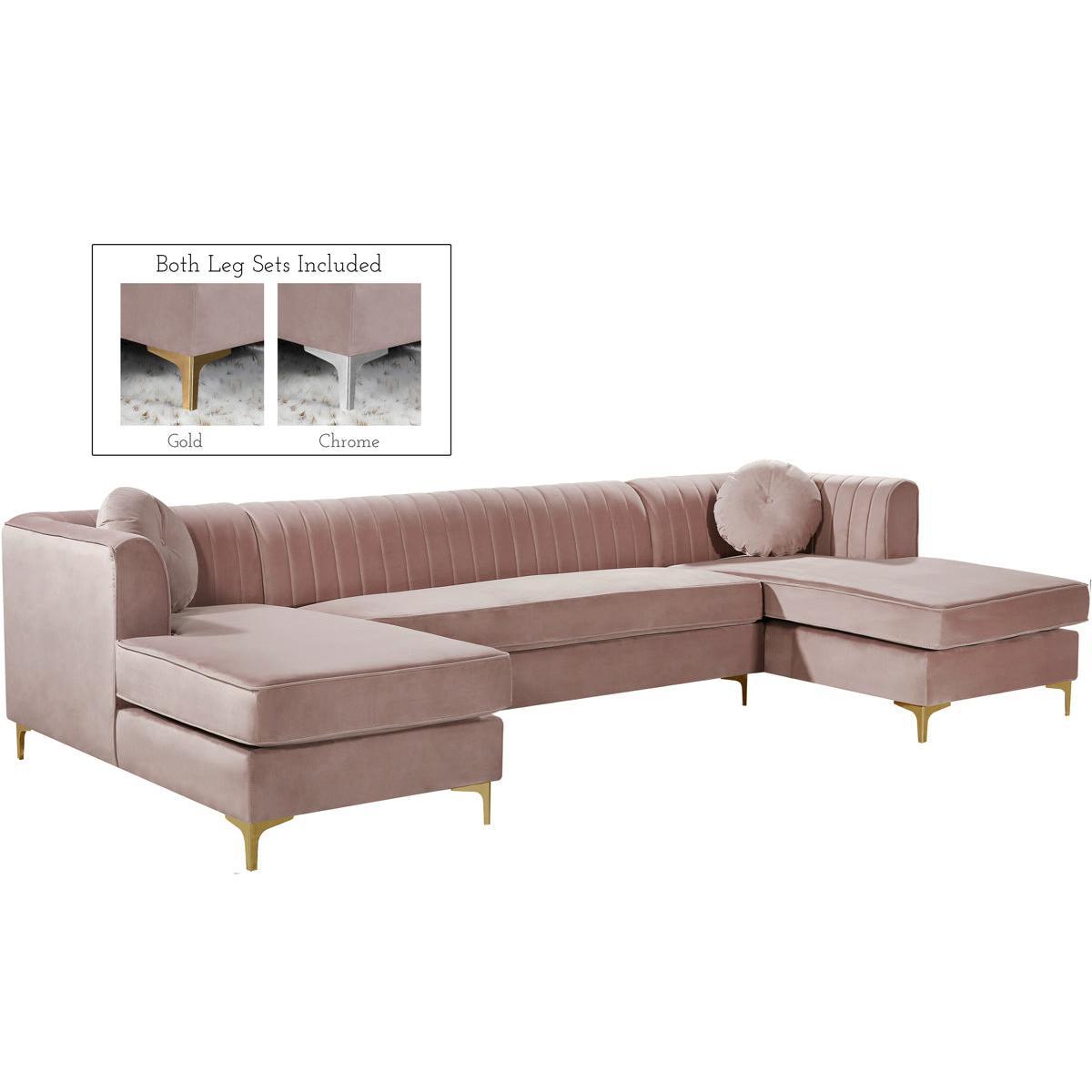 Meridian Furniture Graham Pink Velvet 3pc. SectionalMeridian Furniture - 3pc. Sectional - Minimal And Modern - 1