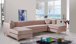 Meridian Furniture Graham Pink Velvet 3pc. Sectional
