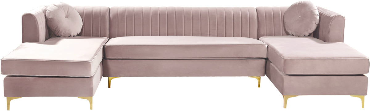 Meridian Furniture Graham Pink Velvet 3pc. Sectional