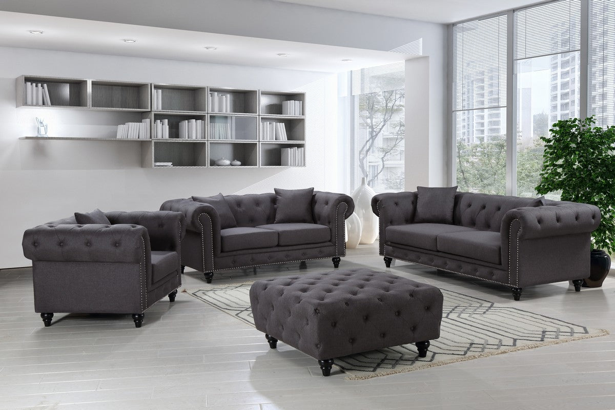 Meridian Furniture Chesterfield Grey Linen Sofa