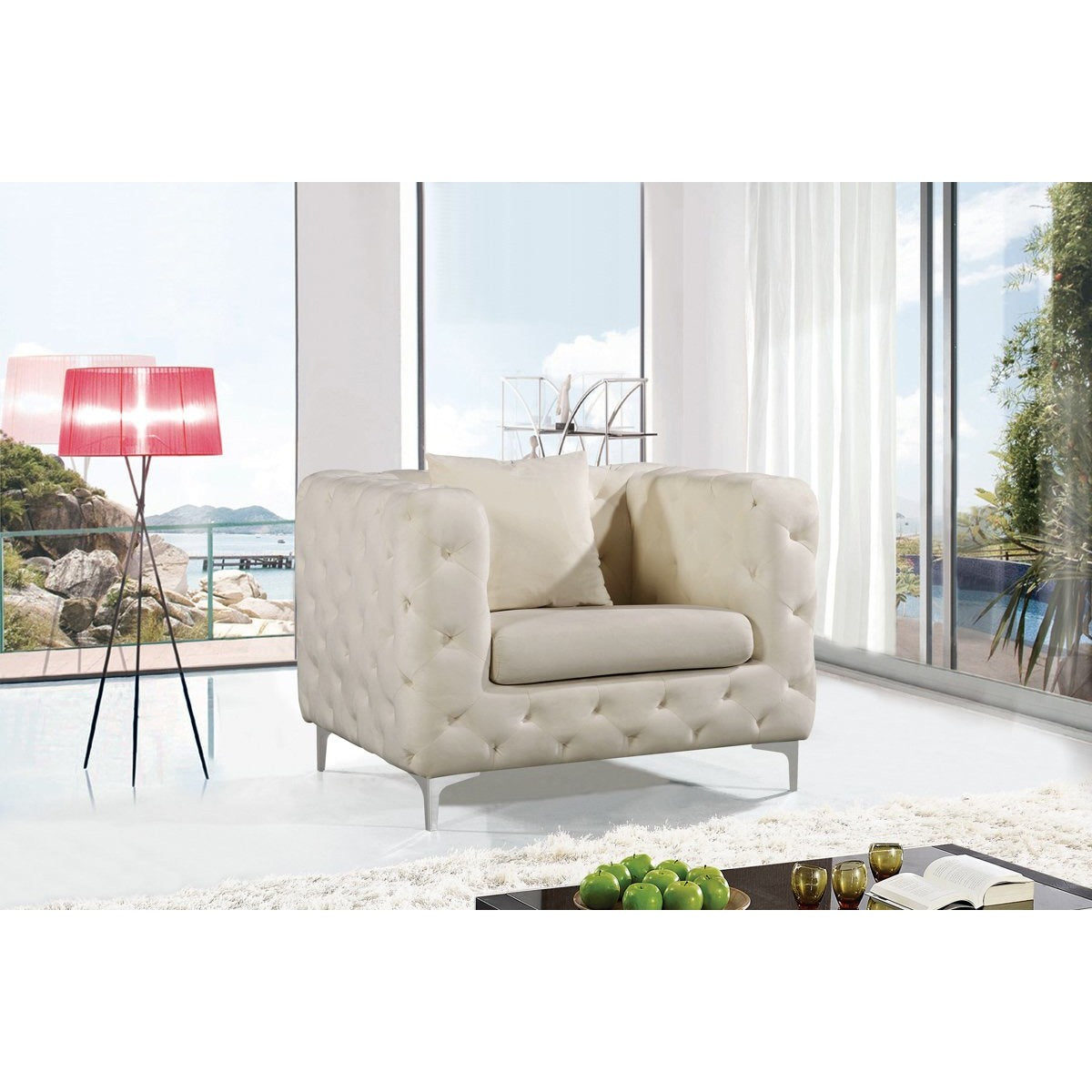 Meridian Furniture Scarlett Cream Velvet Chair-Minimal & Modern