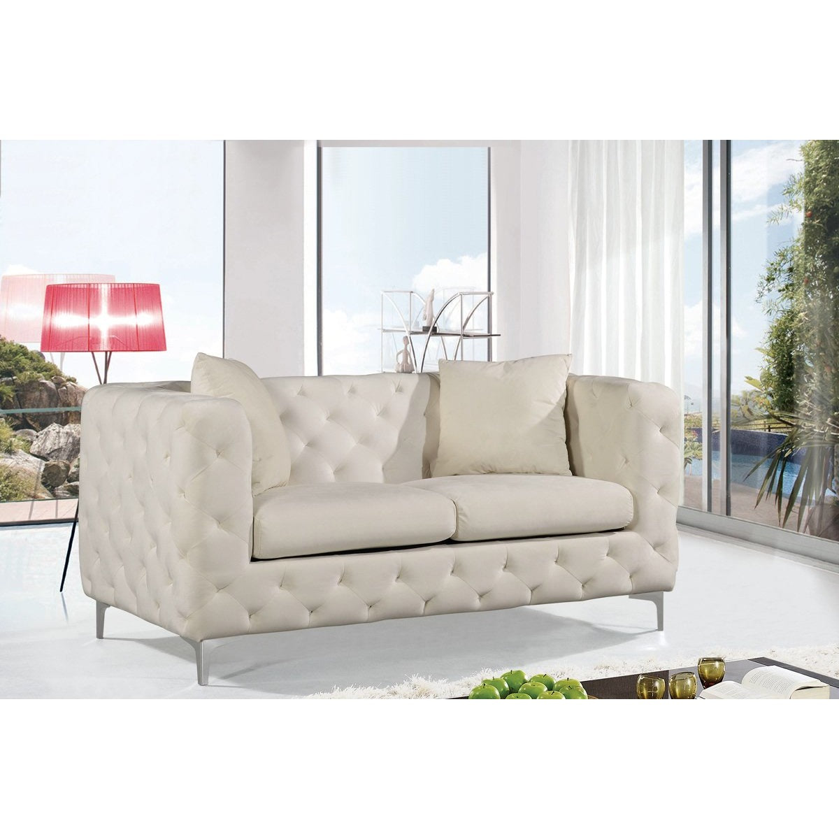 Meridian Furniture Scarlett Cream Velvet Loveseat-Minimal & Modern
