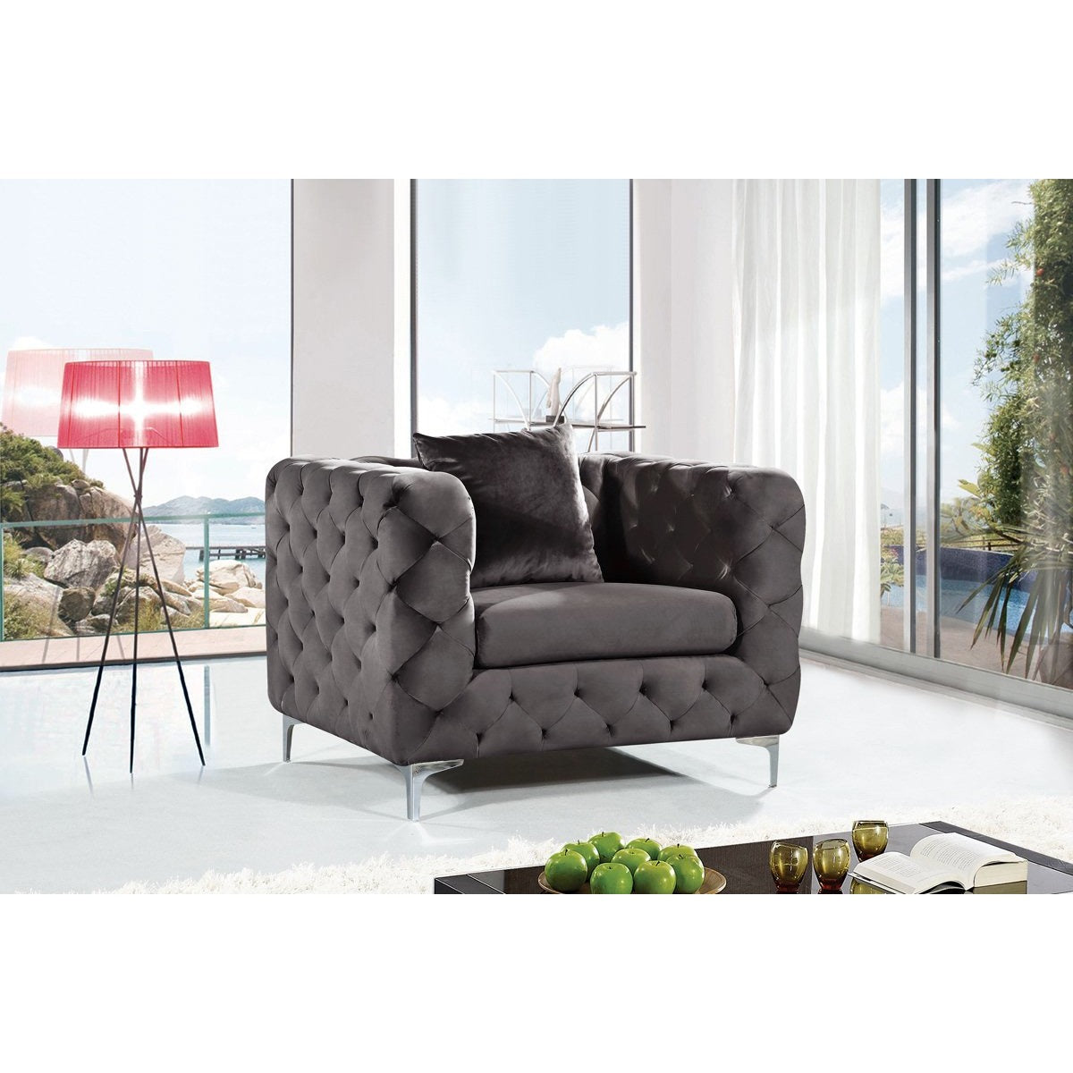 Meridian Furniture Scarlett Grey Velvet Chair-Minimal & Modern