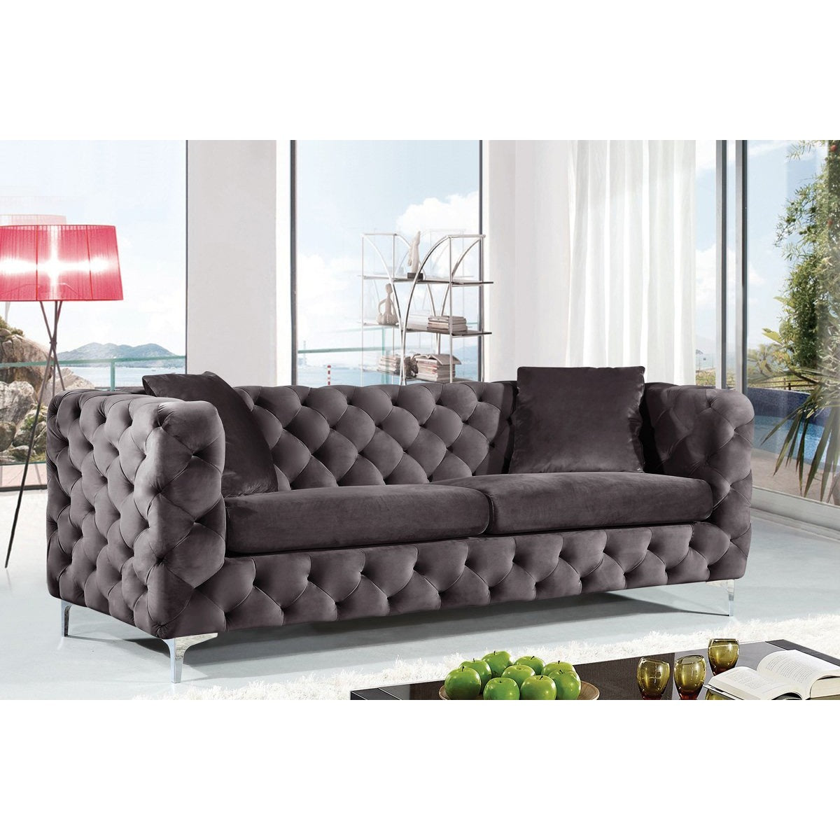 Meridian Furniture Scarlett Grey Velvet Sofa-Minimal & Modern