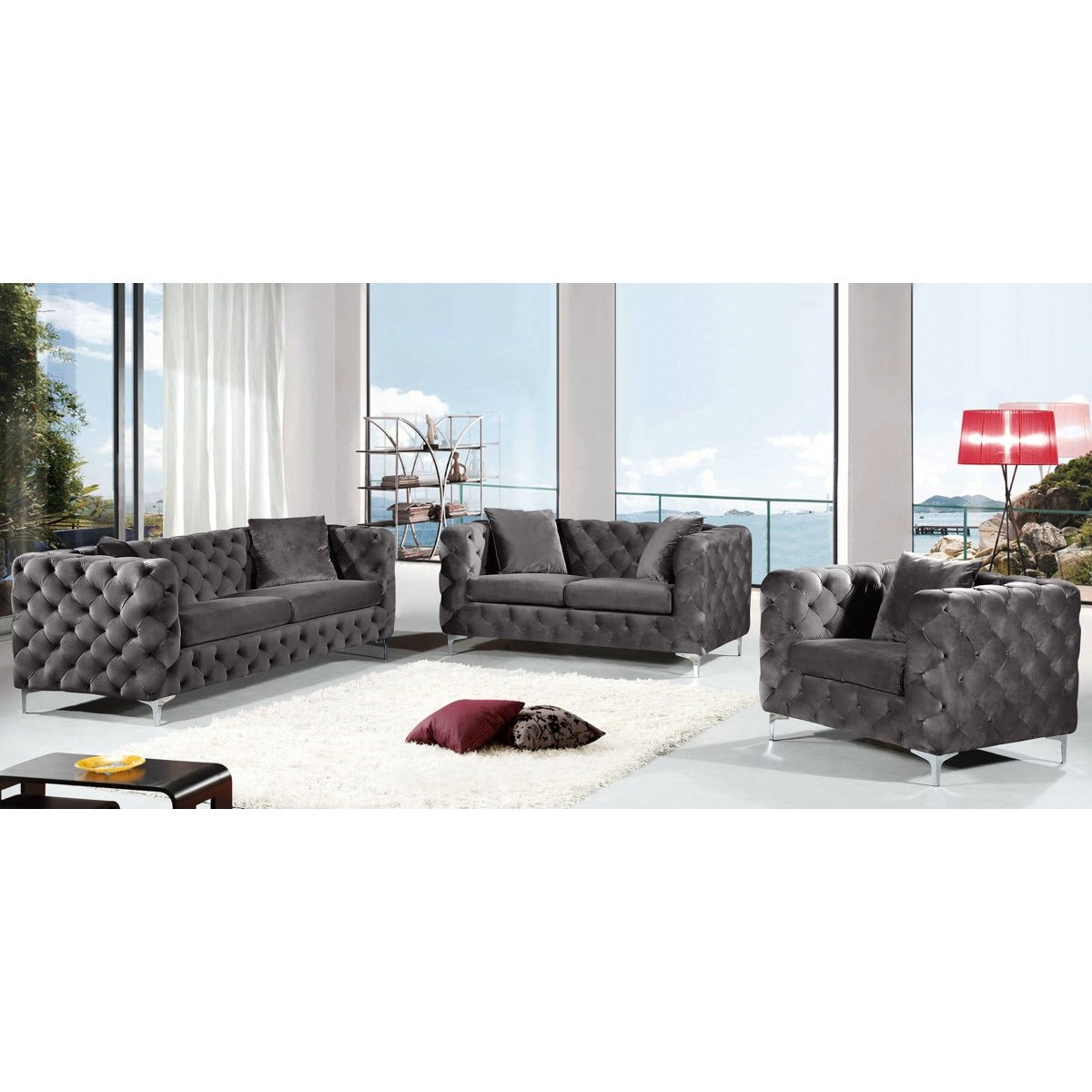 Meridian Furniture Scarlett Grey Velvet Sofa-Minimal & Modern