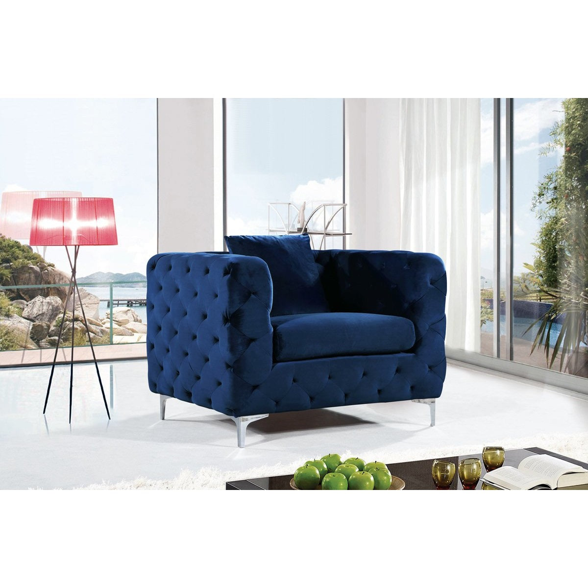 Meridian Furniture Scarlett Navy Velvet Chair-Minimal & Modern