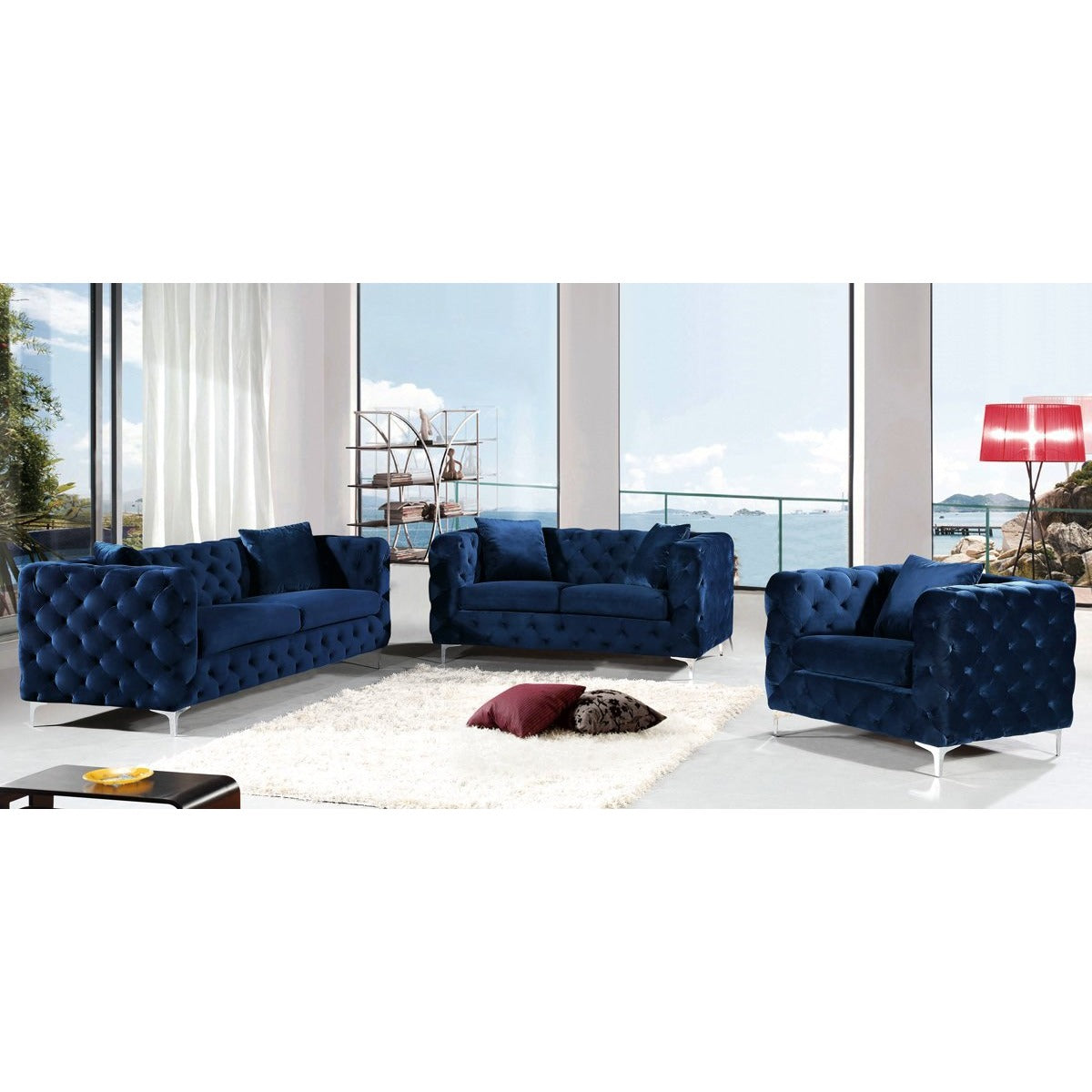 Meridian Furniture Scarlett Navy Velvet Sofa-Minimal & Modern