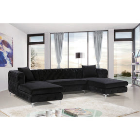 Meridian Furniture Gail Black Velvet 3pc. Sectional-Minimal & Modern