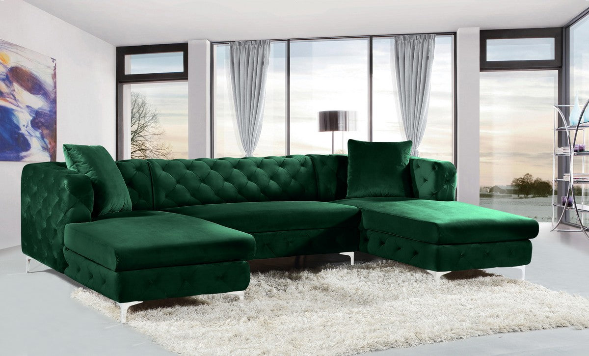 Meridian Furniture Gail Green Velvet 3pc. Sectional