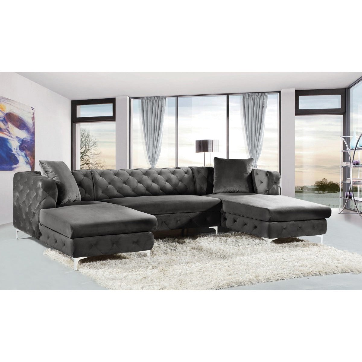 Meridian Furniture Gail Grey Velvet 3pc. Sectional-Minimal & Modern