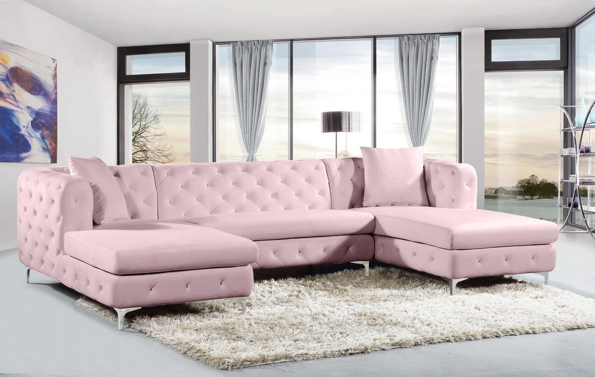 Meridian Furniture Gail Pink Velvet 3pc. Sectional