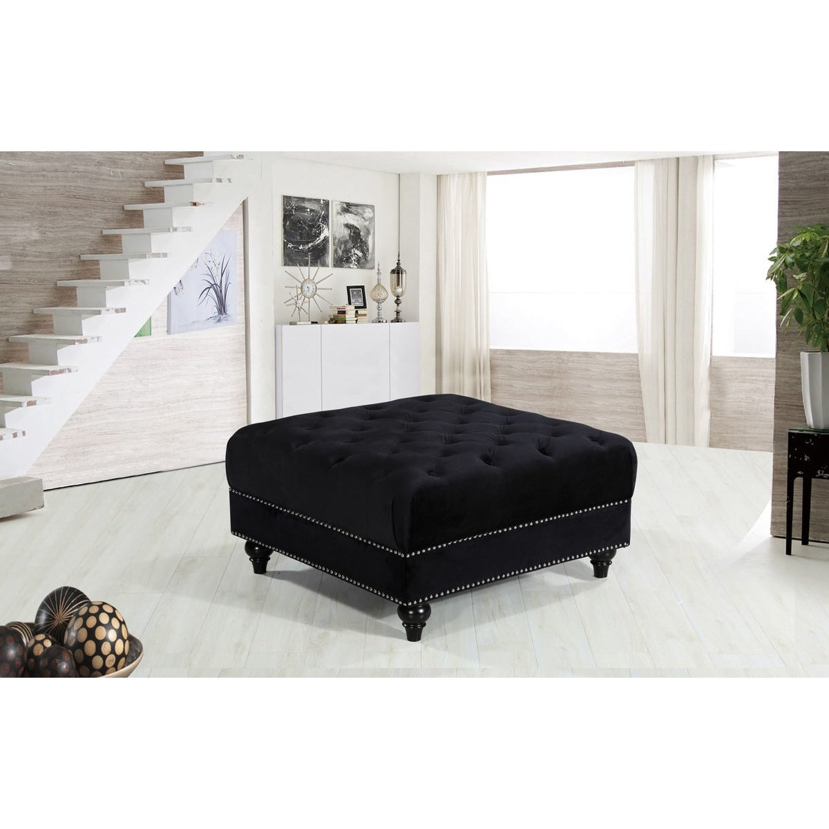 Meridian Furniture Sabrina Black Velvet Ottoman-Minimal & Modern