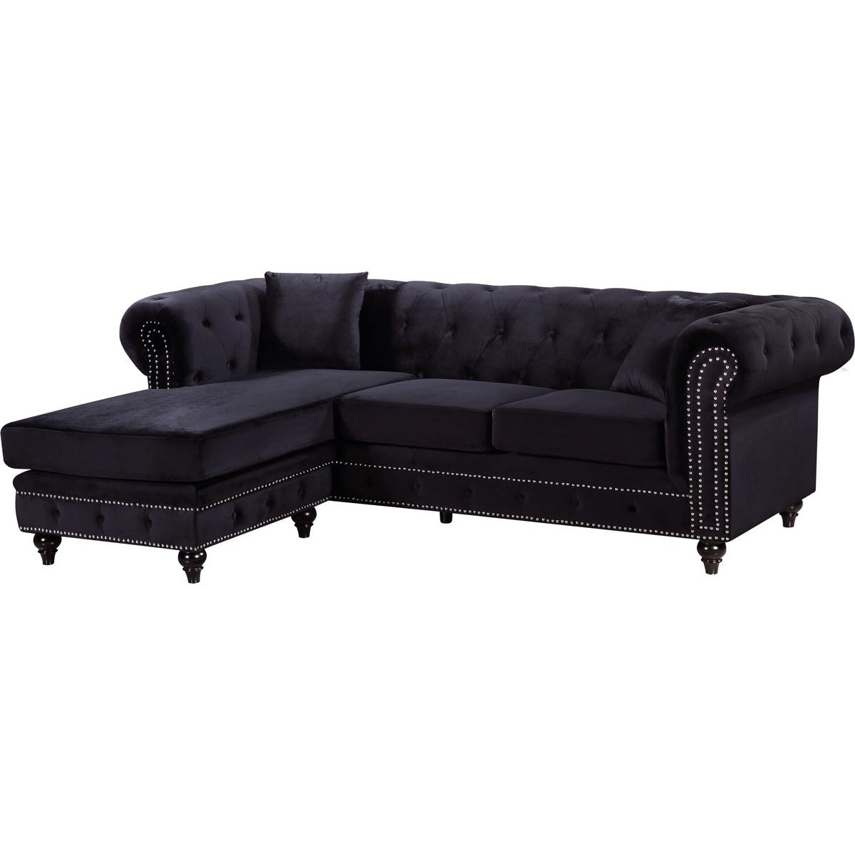 Meridian Furniture Sabrina Black Velvet 2pc. Reversible Sectional-Minimal & Modern