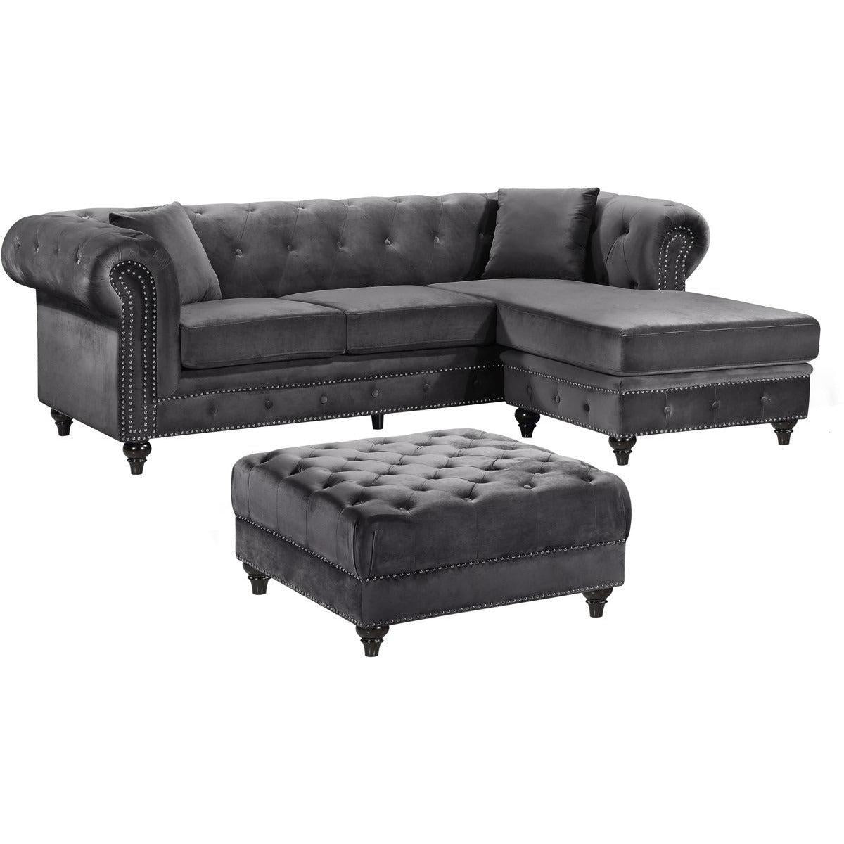 Meridian Furniture Sabrina Grey Velvet 2pc. Reversible SectionalMeridian Furniture - 2pc. Reversible Sectional - Minimal And Modern - 1