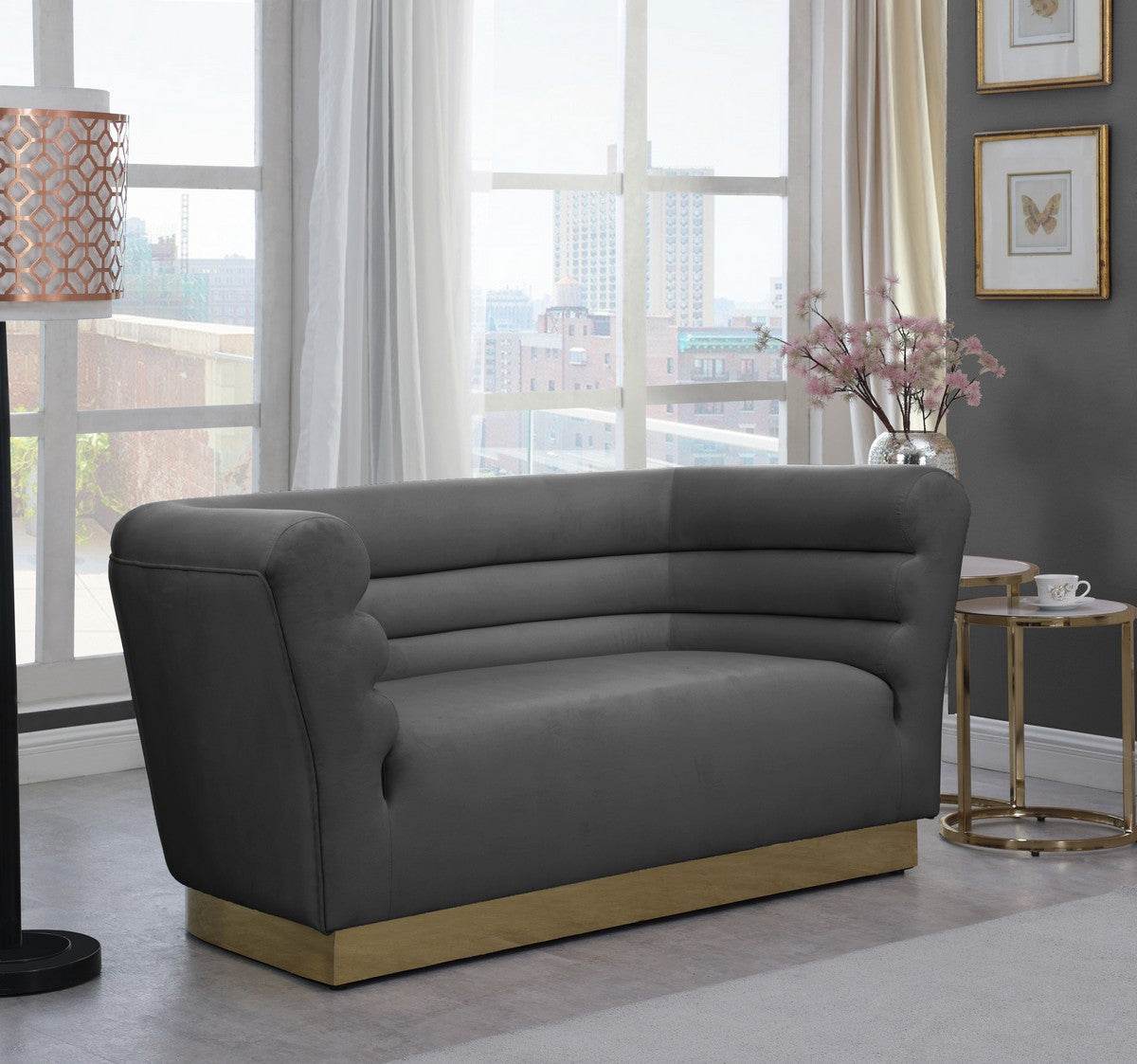 Meridian Furniture Bellini Grey Velvet Loveseat