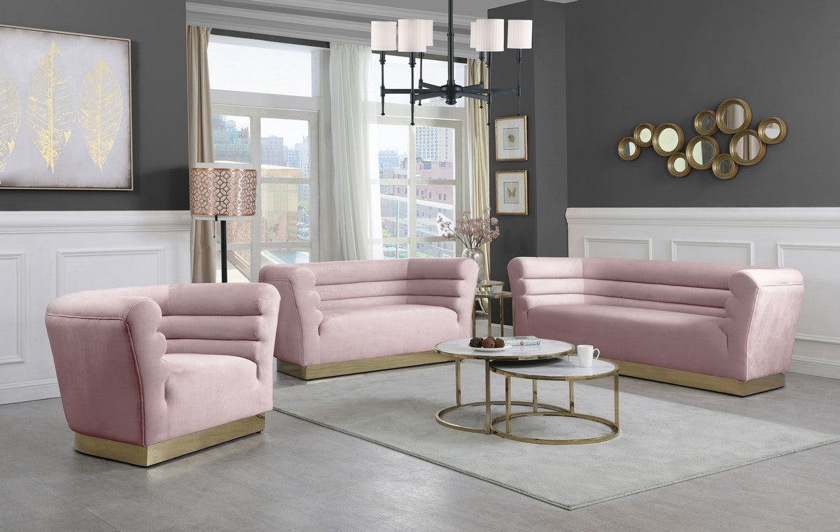Meridian Furniture Bellini Pink Velvet Loveseat