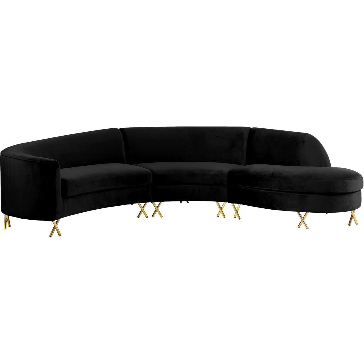 Meridian Furniture Serpentine Black Velvet 3pc. SectionalMeridian Furniture - 3pc. Sectional - Minimal And Modern - 1
