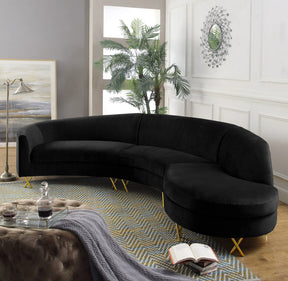 Meridian Furniture Serpentine Black Velvet 3pc. Sectional