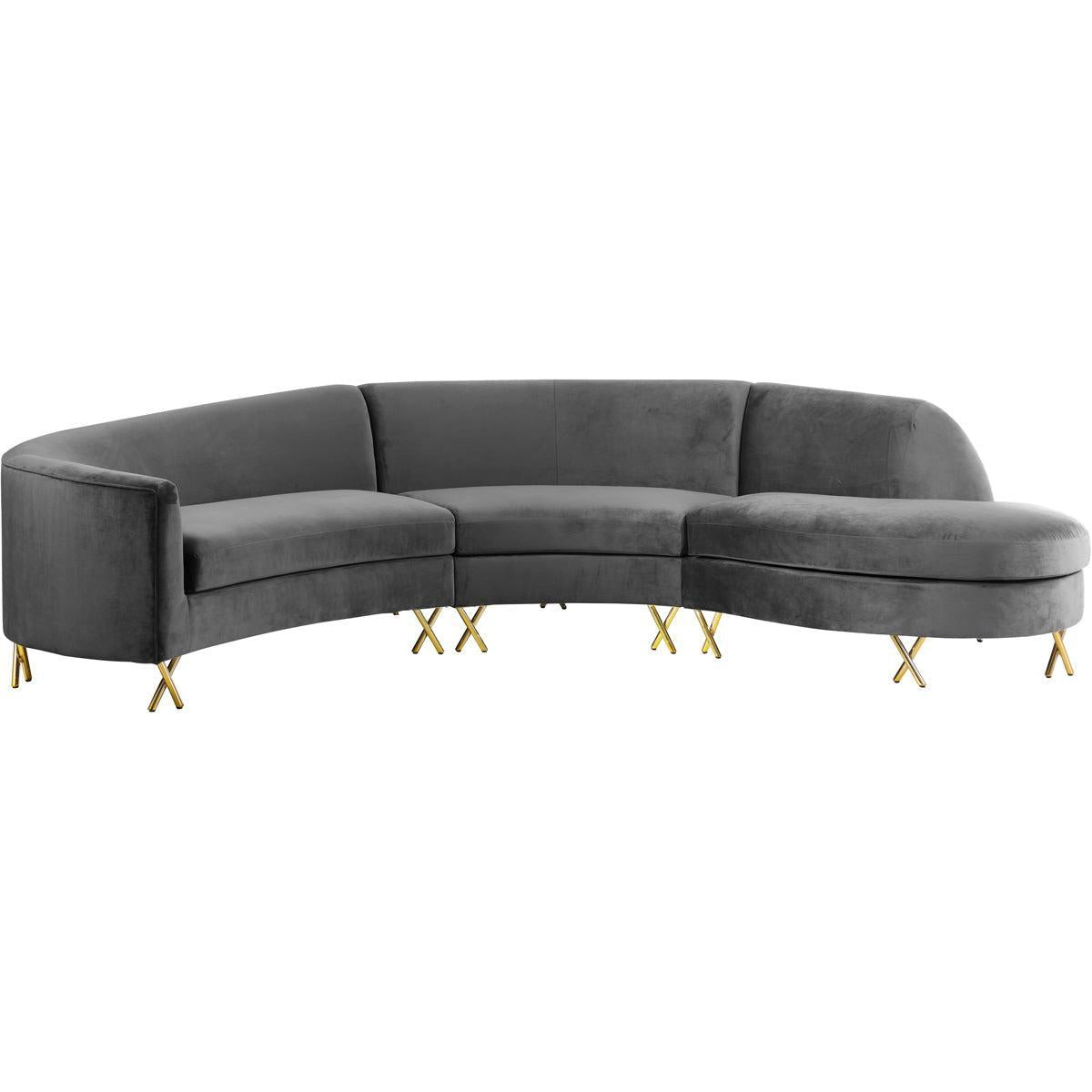 Meridian Furniture Serpentine Grey Velvet 3pc. SectionalMeridian Furniture - 3pc. Sectional - Minimal And Modern - 1