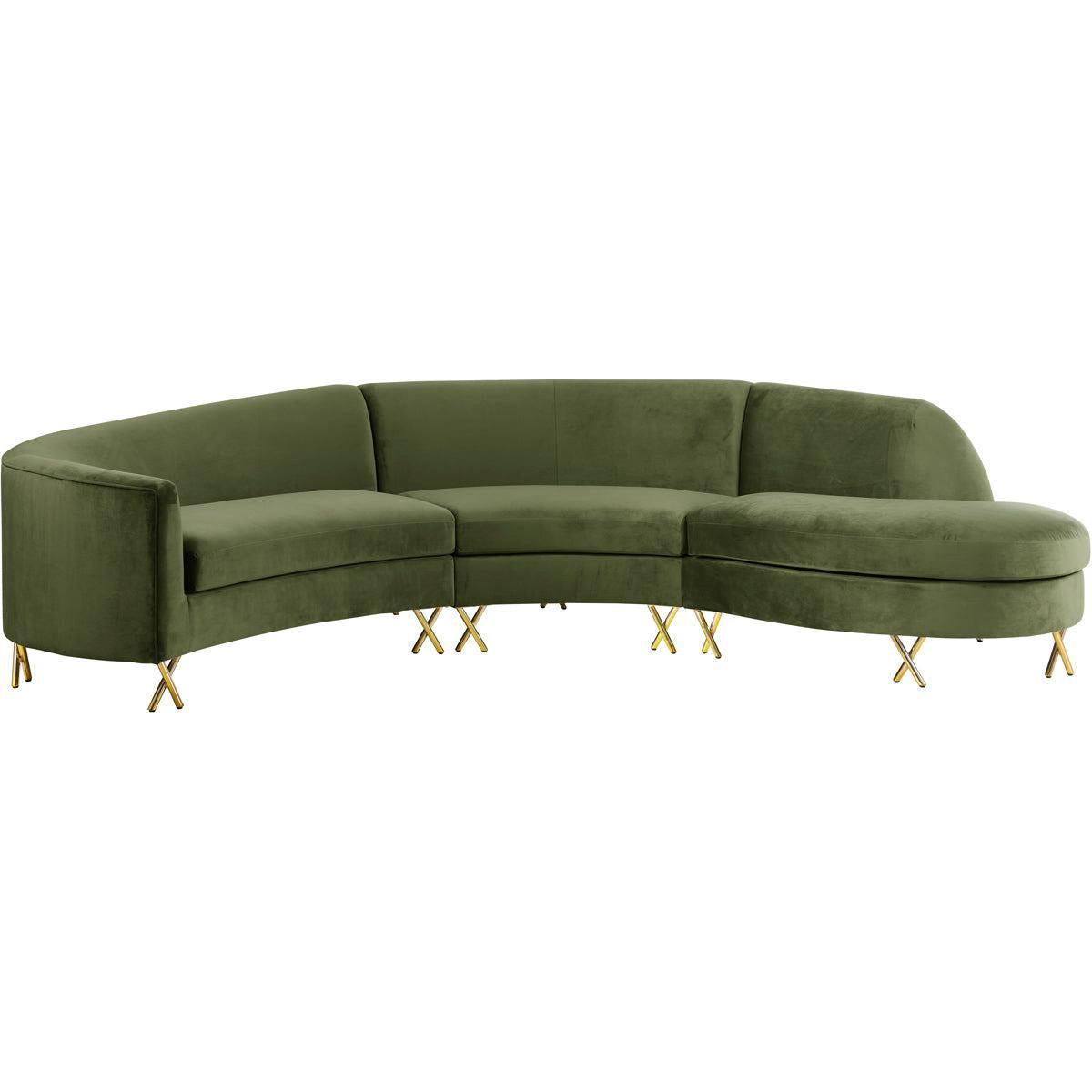 Meridian Furniture Serpentine Olive Velvet 3pc. SectionalMeridian Furniture - 3pc. Sectional - Minimal And Modern - 1