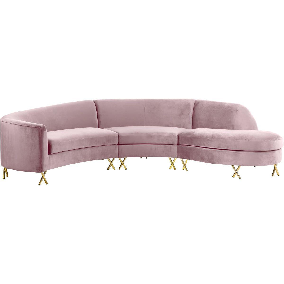 Meridian Furniture Serpentine Pink Velvet 3pc. SectionalMeridian Furniture - 3pc. Sectional - Minimal And Modern - 1