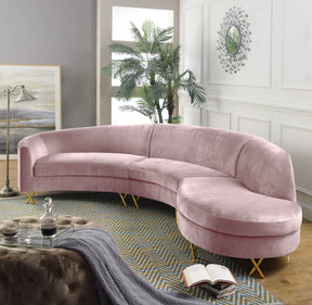 Meridian Furniture Serpentine Pink Velvet 3pc. Sectional