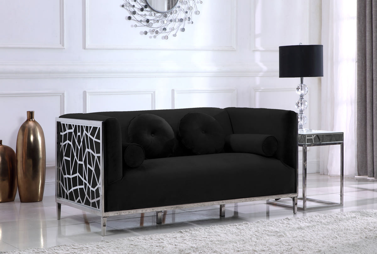 Meridian Furniture Opal Black Velvet Loveseat