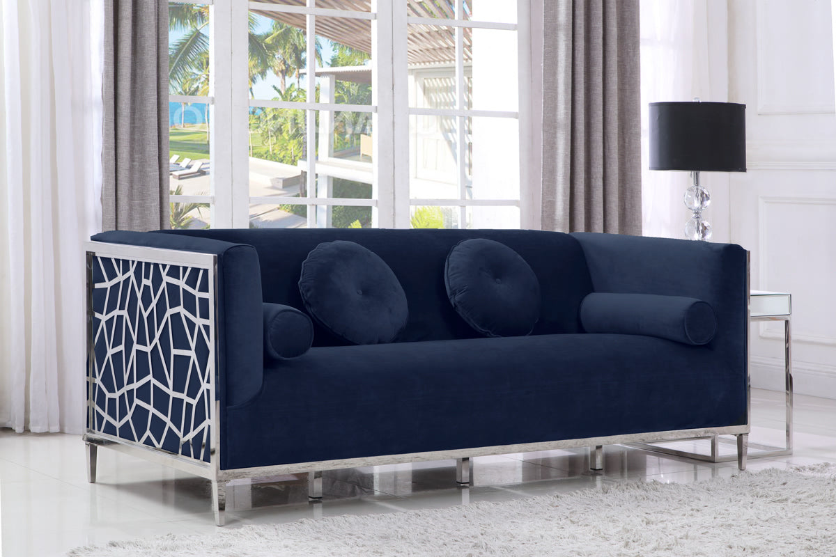 Meridian Furniture Opal Navy Velvet Sofa