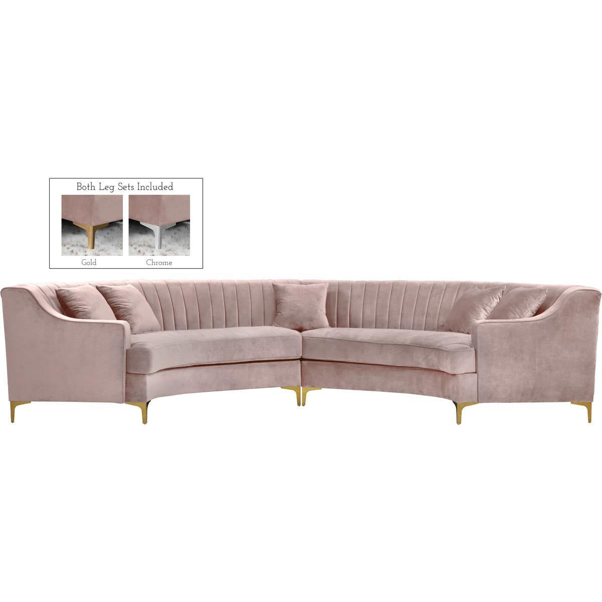 Meridian Furniture Jackson Pink Velvet 2pc. SectionalMeridian Furniture - 2pc. Sectional - Minimal And Modern - 1