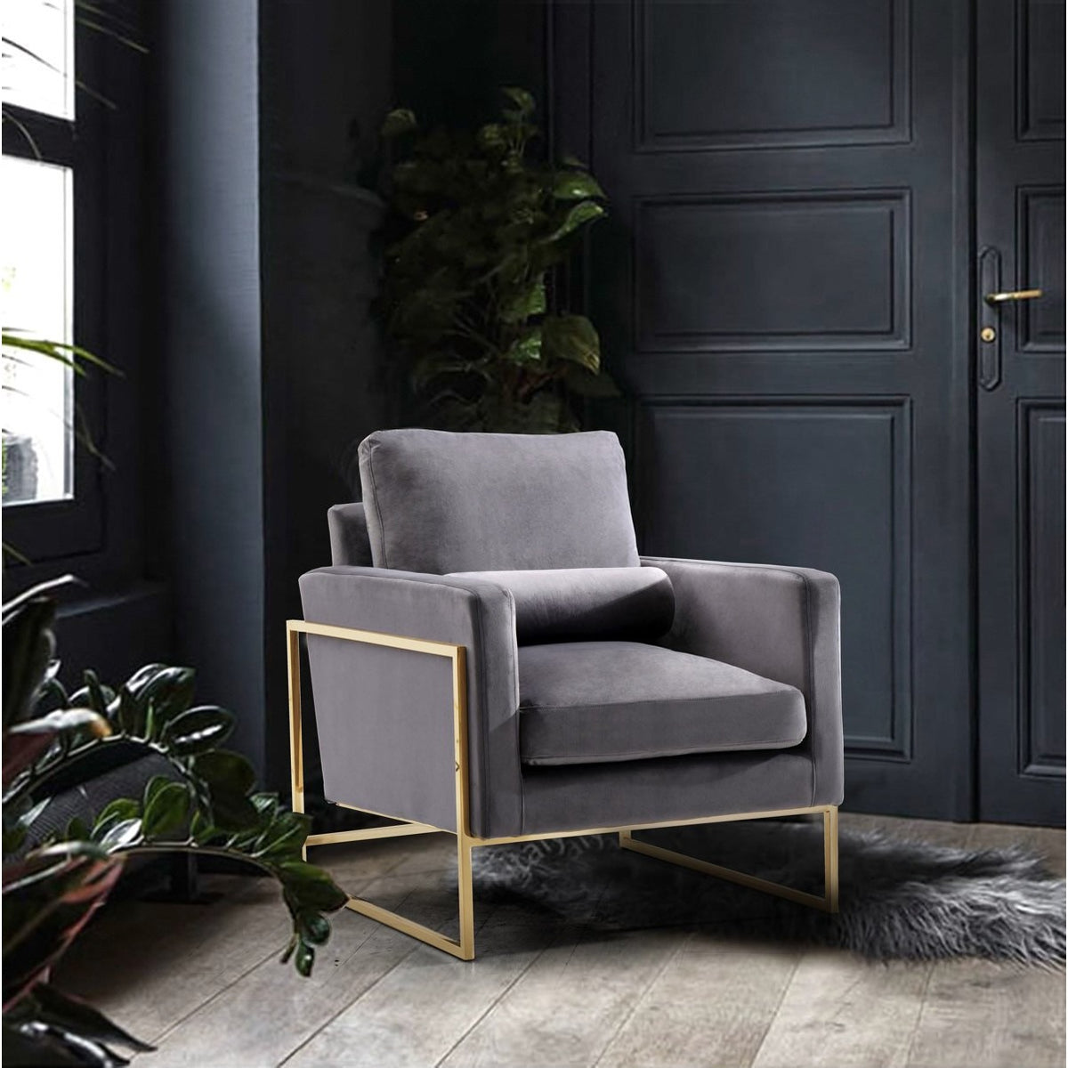 Meridian Furniture Mila Grey Velvet Chair-Minimal & Modern
