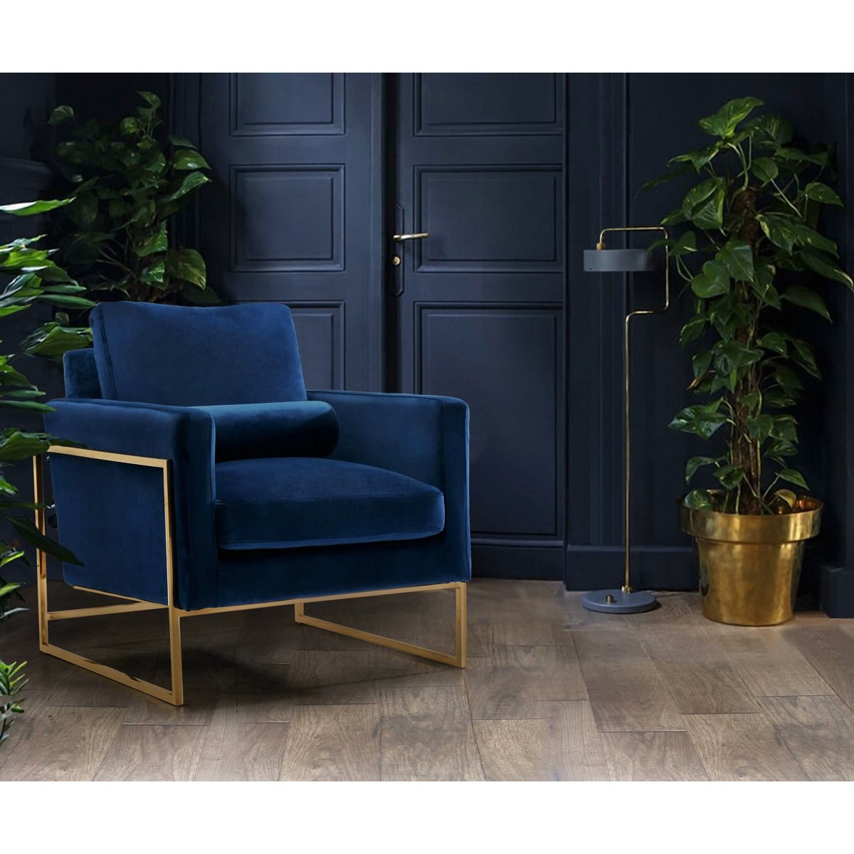 Meridian Furniture Mila Navy Velvet Chair-Minimal & Modern
