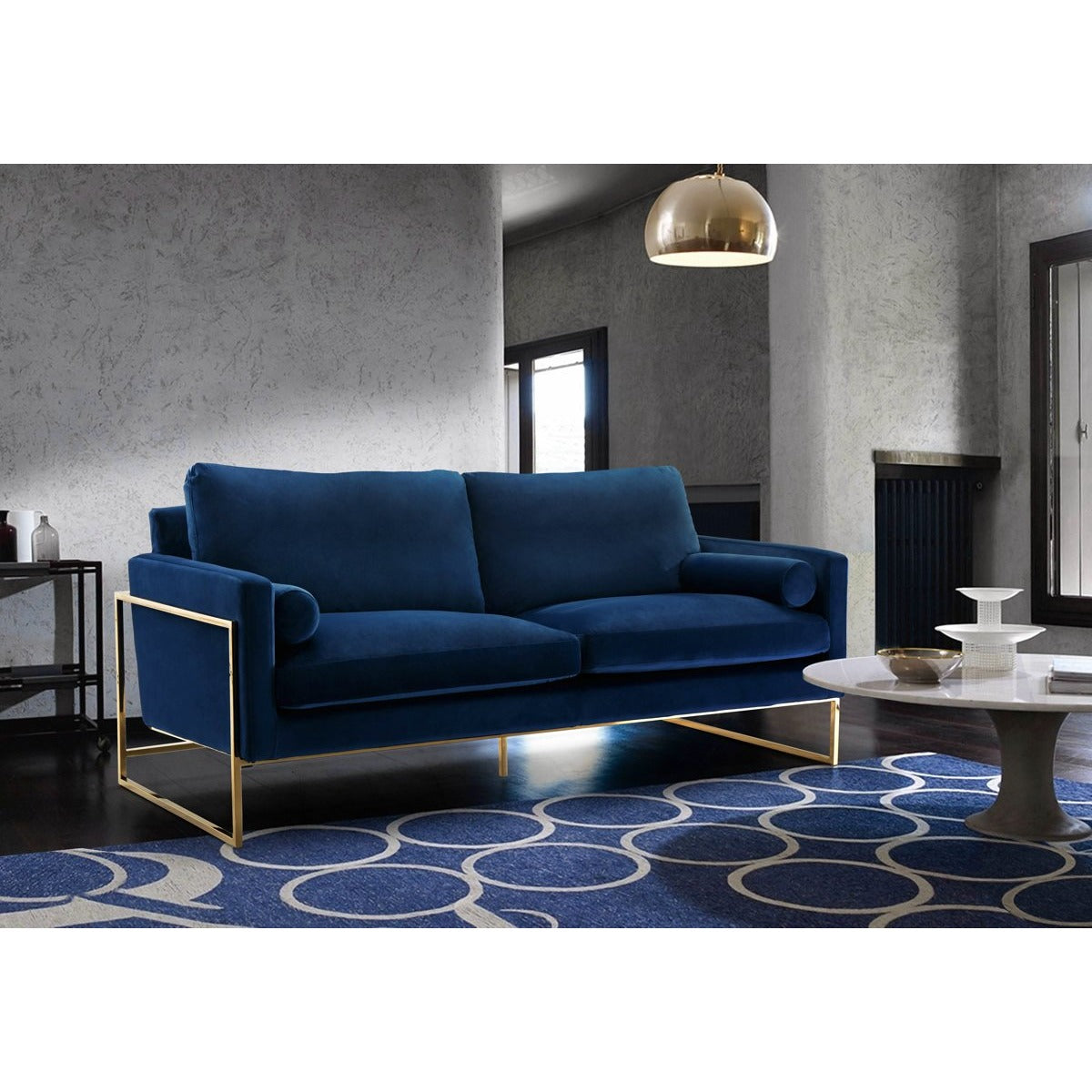 Meridian Furniture Mila Navy Velvet Sofa-Minimal & Modern