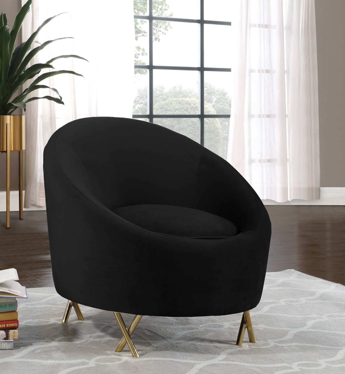 Meridian Furniture Serpentine Black Velvet Chair