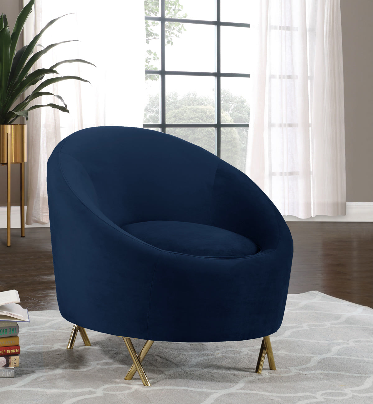 Meridian Furniture Serpentine Navy Velvet Chair