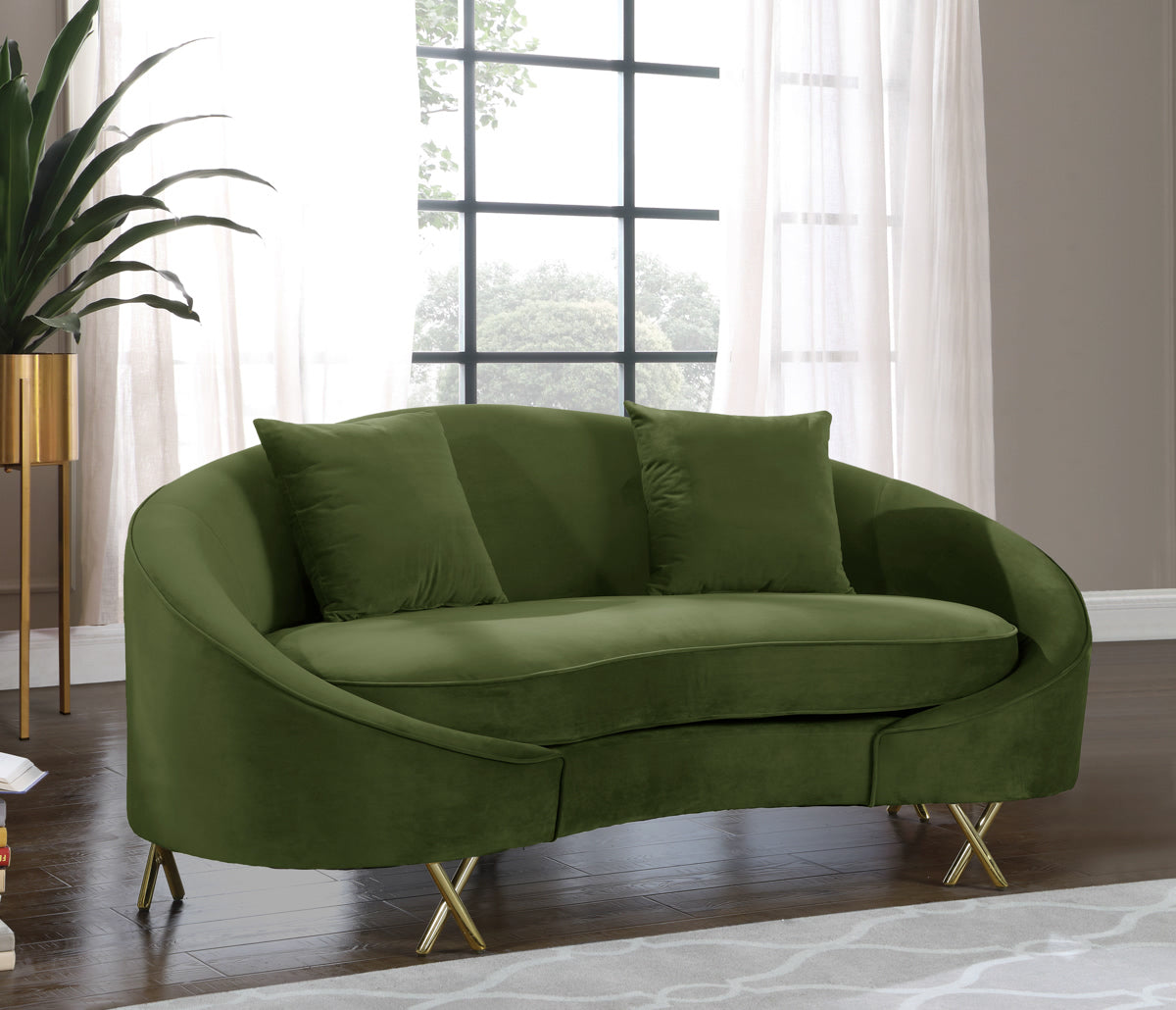 Meridian Furniture Serpentine Olive Velvet Loveseat