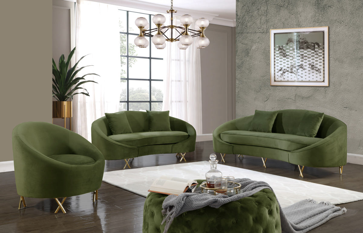 Meridian Furniture Serpentine Olive Velvet Sofa