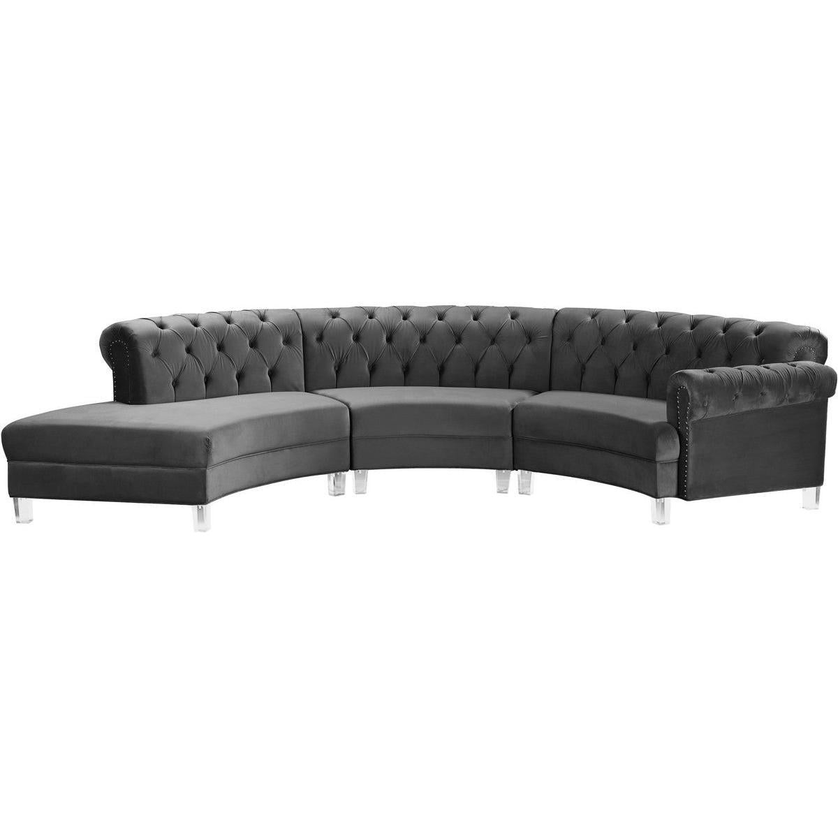 Meridian Furniture Anabella Grey Velvet 3pc. SectionalMeridian Furniture - 3pc. Sectional - Minimal And Modern - 1
