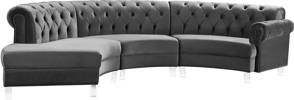 Meridian Furniture Anabella Grey Velvet 3pc. Sectional