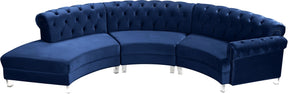 Meridian Furniture Anabella Navy Velvet 3pc. Sectional
