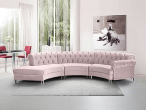 Meridian Furniture Anabella Pink Velvet 3pc. Sectional