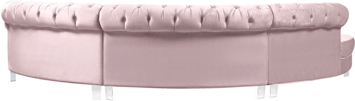 Meridian Furniture Anabella Pink Velvet 3pc. Sectional