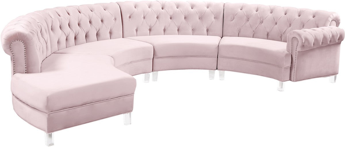 Meridian Furniture Anabella Pink Velvet 4pc. Sectional