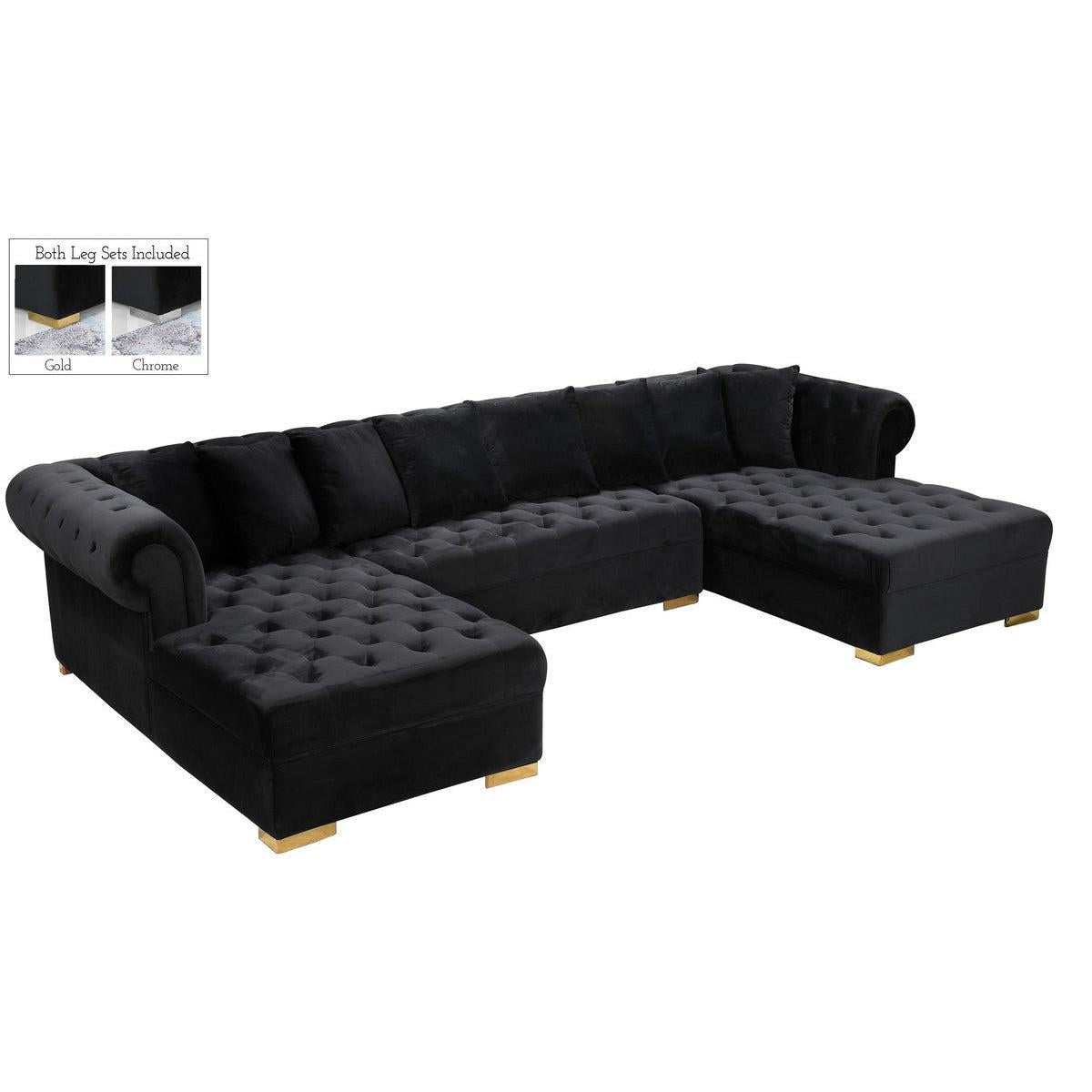 Meridian Furniture Presley Black Velvet 3pc. SectionalMeridian Furniture - 3pc. Sectional - Minimal And Modern - 1