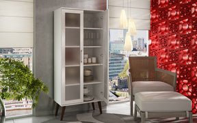 Accentuations by Manhattan Comfort Serra 2.0 - 5-Shelf Bookcase in White and Splayed Wooden Legs-Minimal & Modern