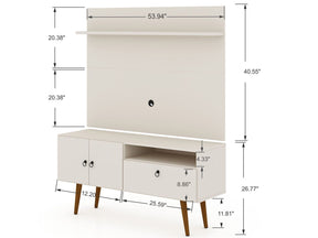 Manhattan Comfort Tribeca 53.94 Mid-Century Modern TV Stand and Panel with Media and Display Shelves in Off White